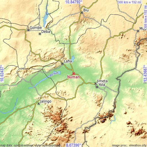 Topographic map of Numan