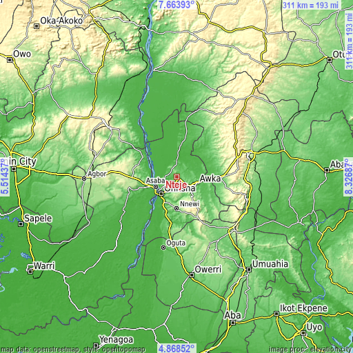 Topographic map of Nteje