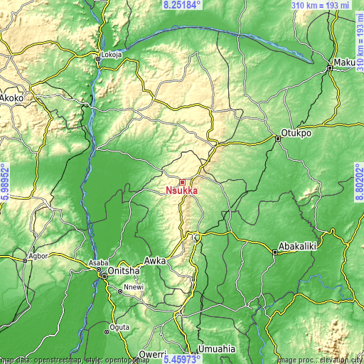 Topographic map of Nsukka