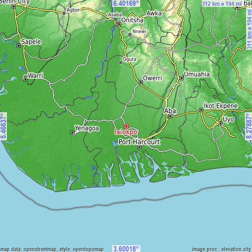 Topographic map of Isiokpo