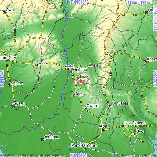 Topographic map of Nnewi