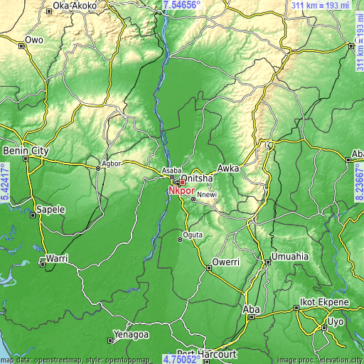 Topographic map of Nkpor