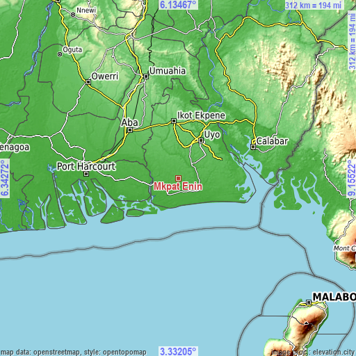 Topographic map of Mkpat Enin