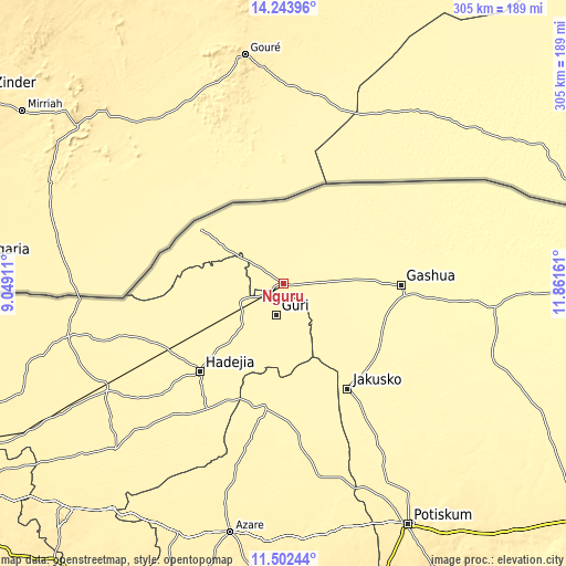 Topographic map of Nguru