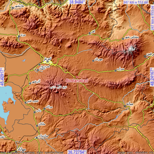 Topographic map of Bostānābād