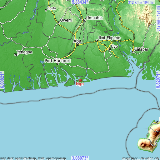 Topographic map of Ngo