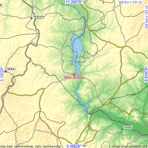 Topographic map of New Bussa