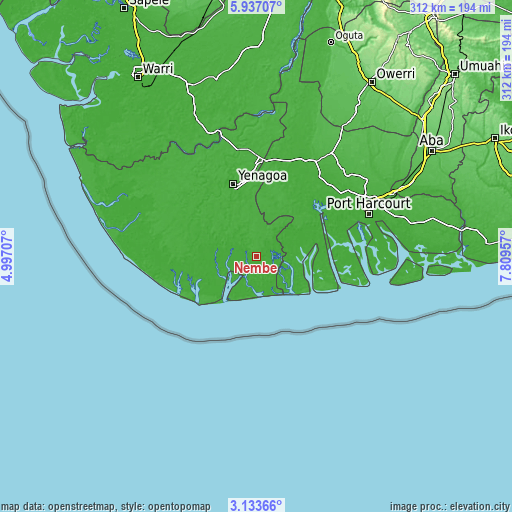 Topographic map of Nembe