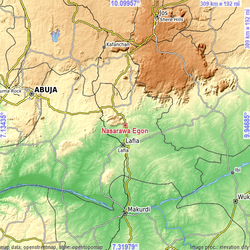 Topographic map of Nasarawa Egon