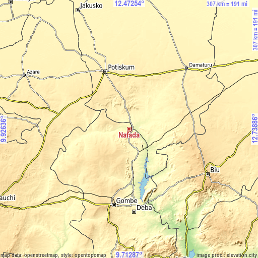 Topographic map of Nafada