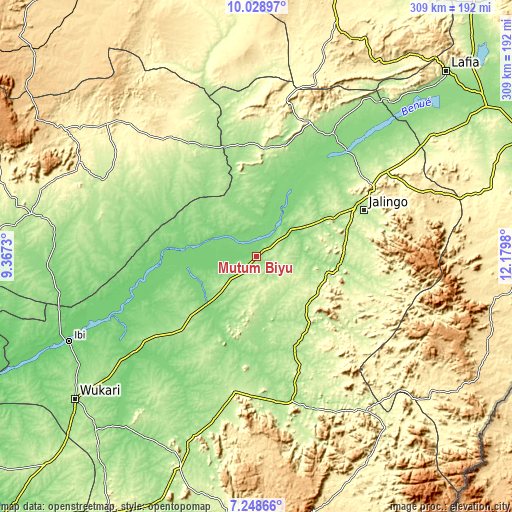 Topographic map of Mutum Biyu