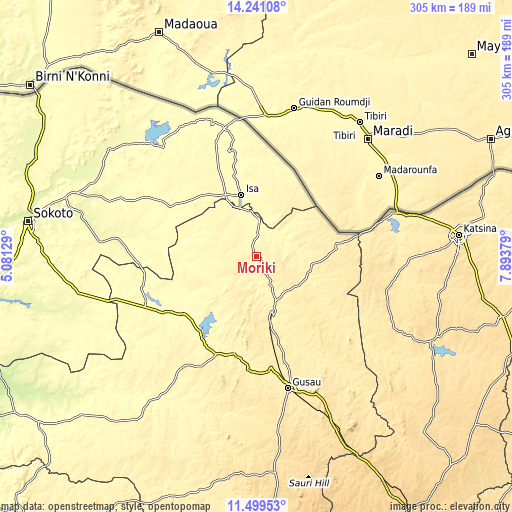 Topographic map of Moriki