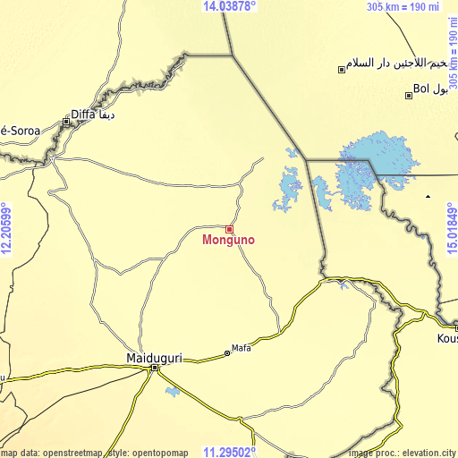 Topographic map of Monguno