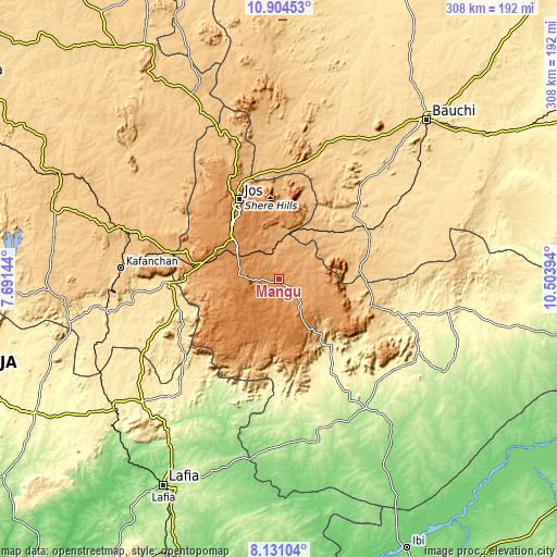 Topographic map of Mangu