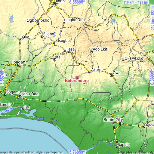 Topographic map of Bolorunduro