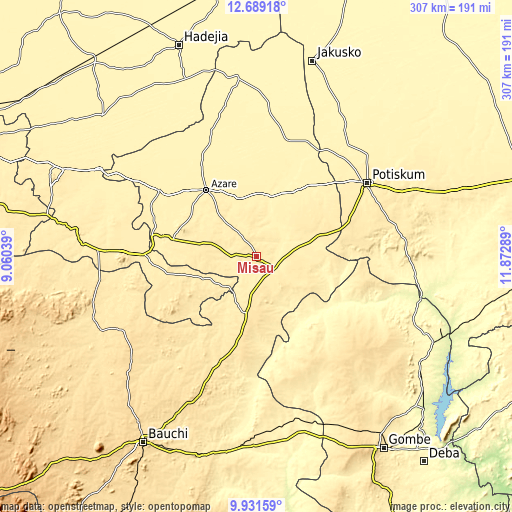 Topographic map of Misau