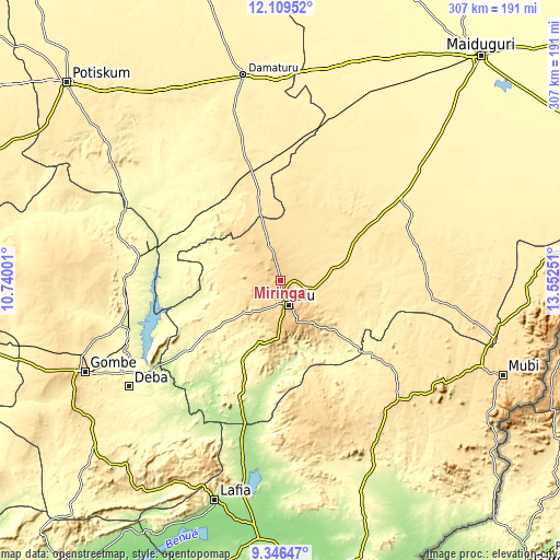 Topographic map of Miringa