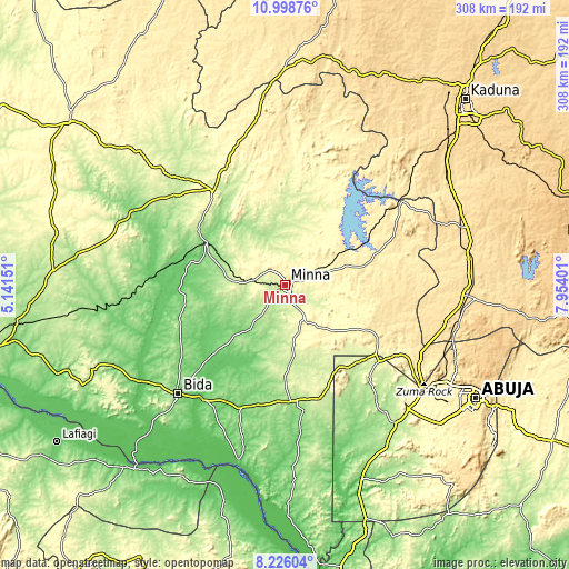 Topographic map of Minna