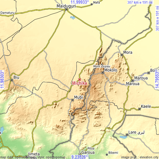 Topographic map of Michika