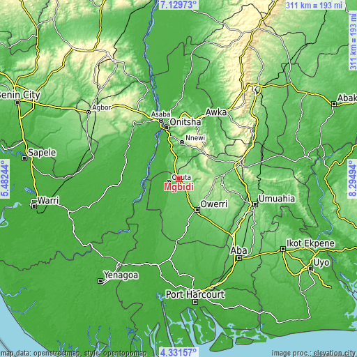 Topographic map of Mgbidi