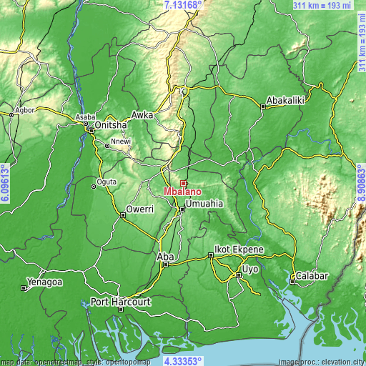 Topographic map of Mbalano