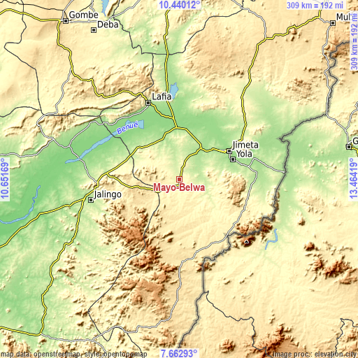 Topographic map of Mayo-Belwa