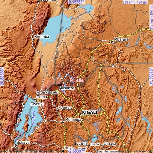 Topographic map of Kabale