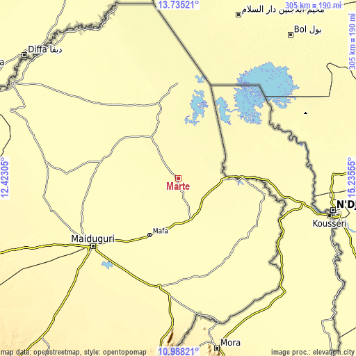 Topographic map of Marte