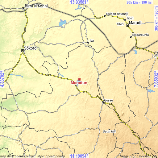 Topographic map of Maradun