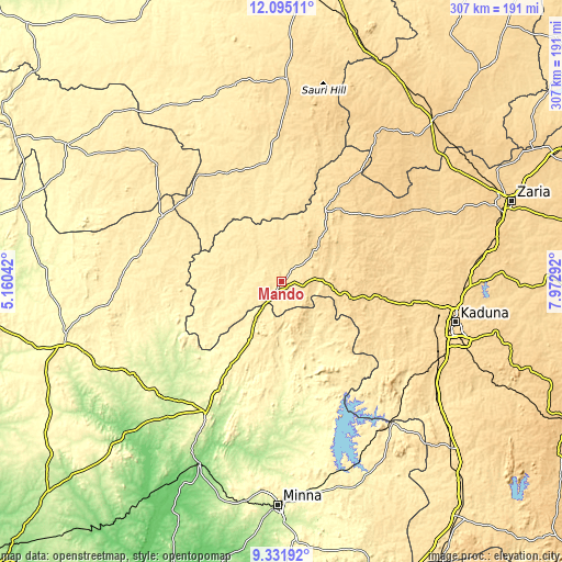 Topographic map of Mando