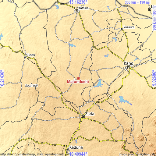 Topographic map of Malumfashi