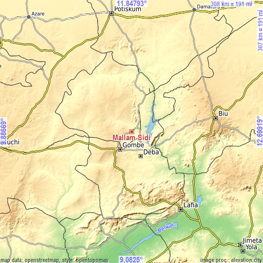 Topographic map of Mallam Sidi