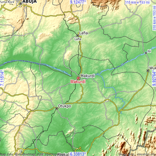Topographic map of Makurdi