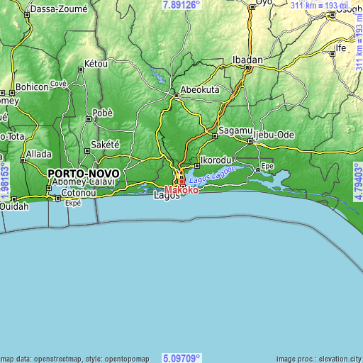 Topographic map of Makoko
