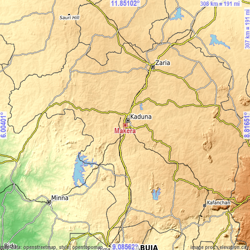 Topographic map of Makera