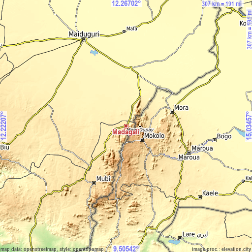 Topographic map of Madagali