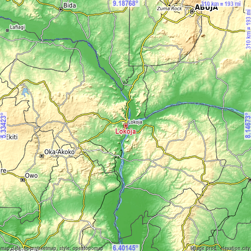 Topographic map of Lokoja