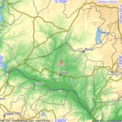 Topographic map of Lemu