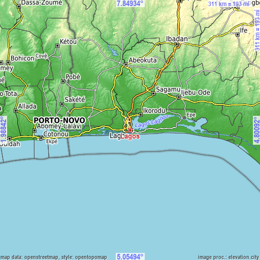 Topographic map of Lagos