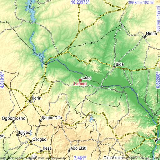 Topographic map of Lafiagi