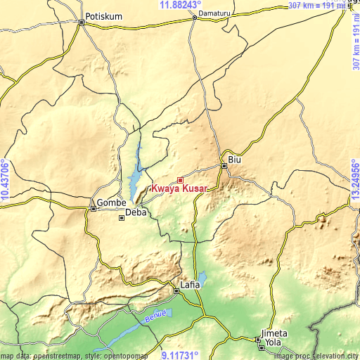 Topographic map of Kwaya Kusar
