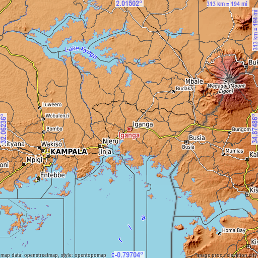 Topographic map of Iganga