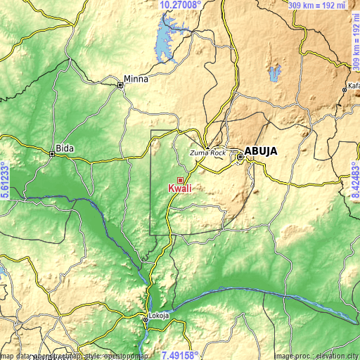 Topographic map of Kwali