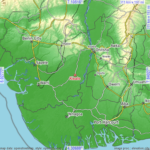 Topographic map of Kwale