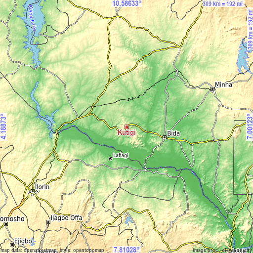 Topographic map of Kutigi