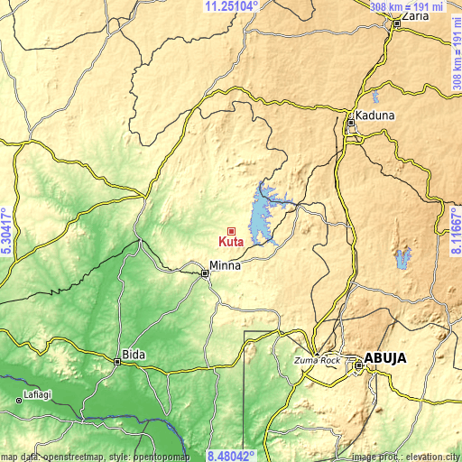 Topographic map of Kuta