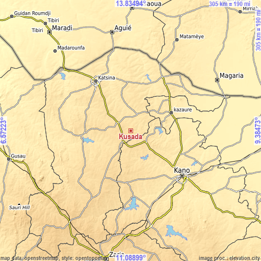 Topographic map of Kusada