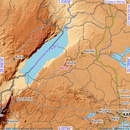 Topographic map of Hoima