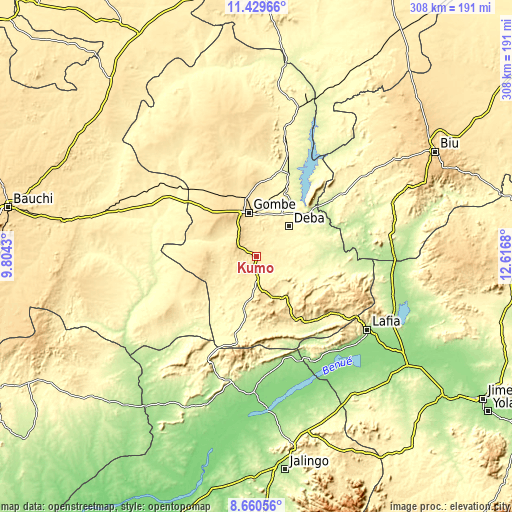 Topographic map of Kumo