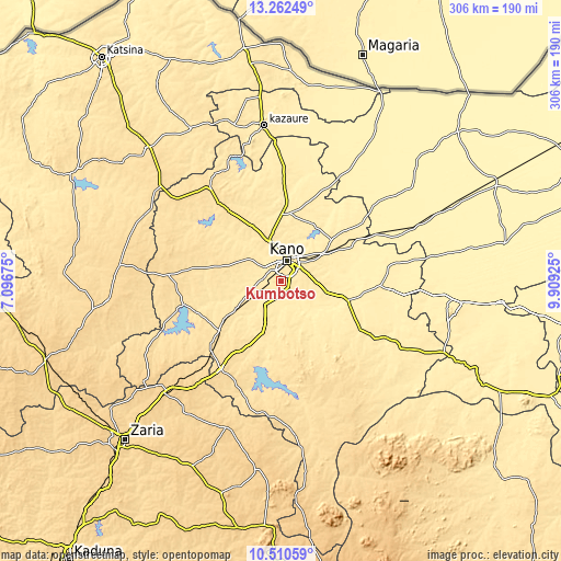 Topographic map of Kumbotso